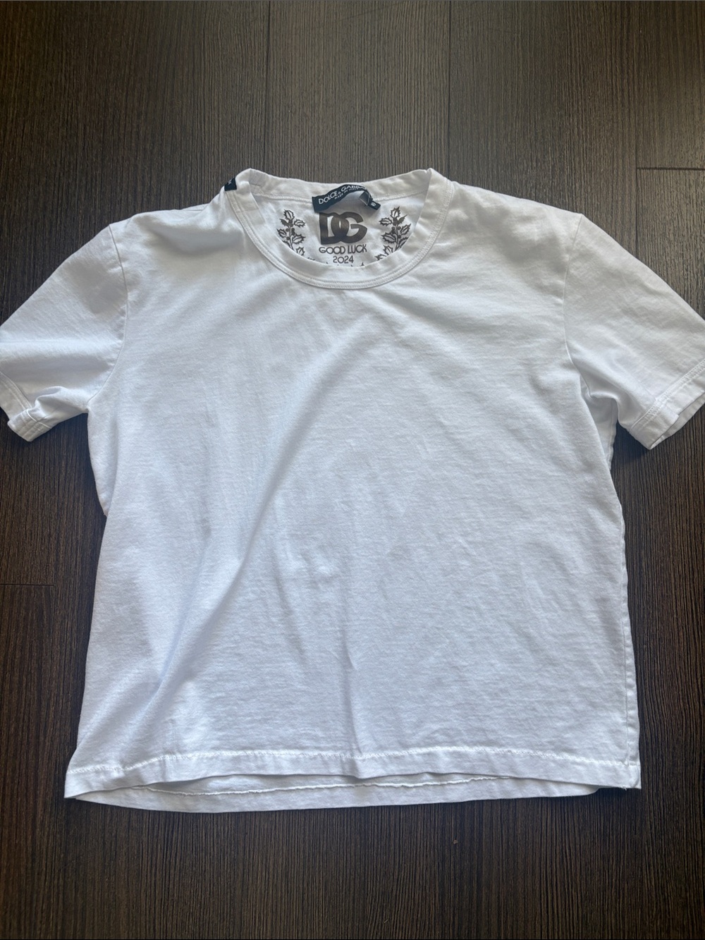 Dolce & Gabbana White Tee with Brown DG Good Luck Graphic